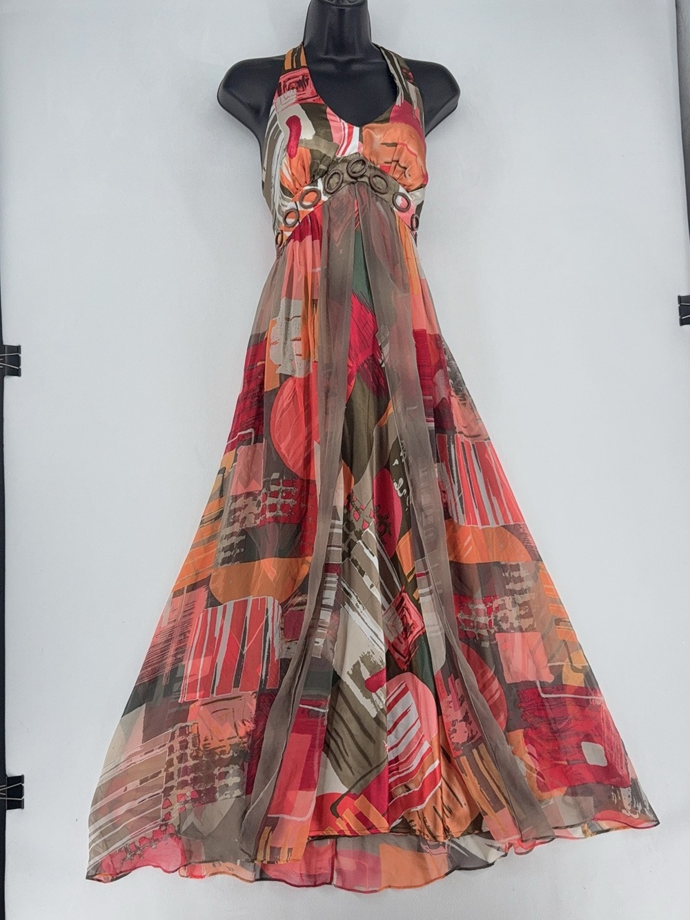 Y2K Robbie Bee 100% Silk Patchwork Halter Dress 6